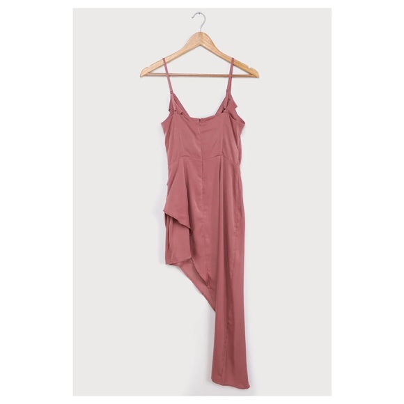Lulu’s Asymmetrical Pink Satin Dress - Picture 2 of 4